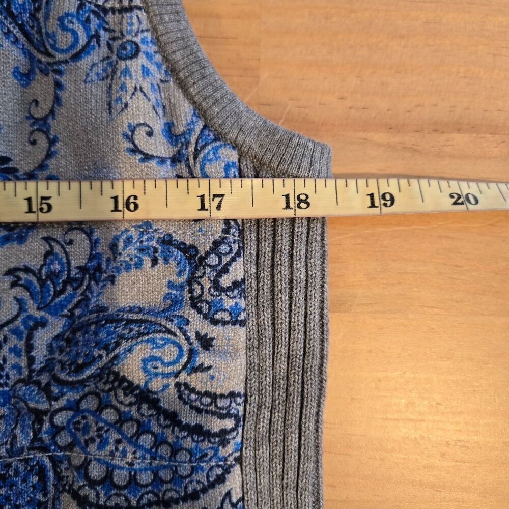 Edinburgh Knitwear Womens Paisley Ribbed Vest Sz LARGE Blue Gray Pima Cotton - Picture 7 of 8